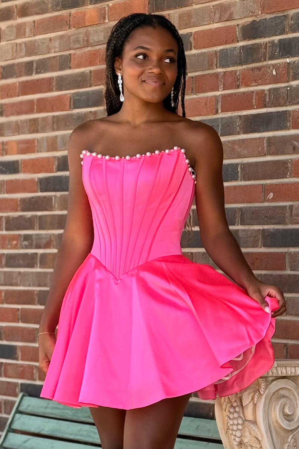 Butter Yellow Strapless A Line Short  Corset Homecoming Dress with Pearls
