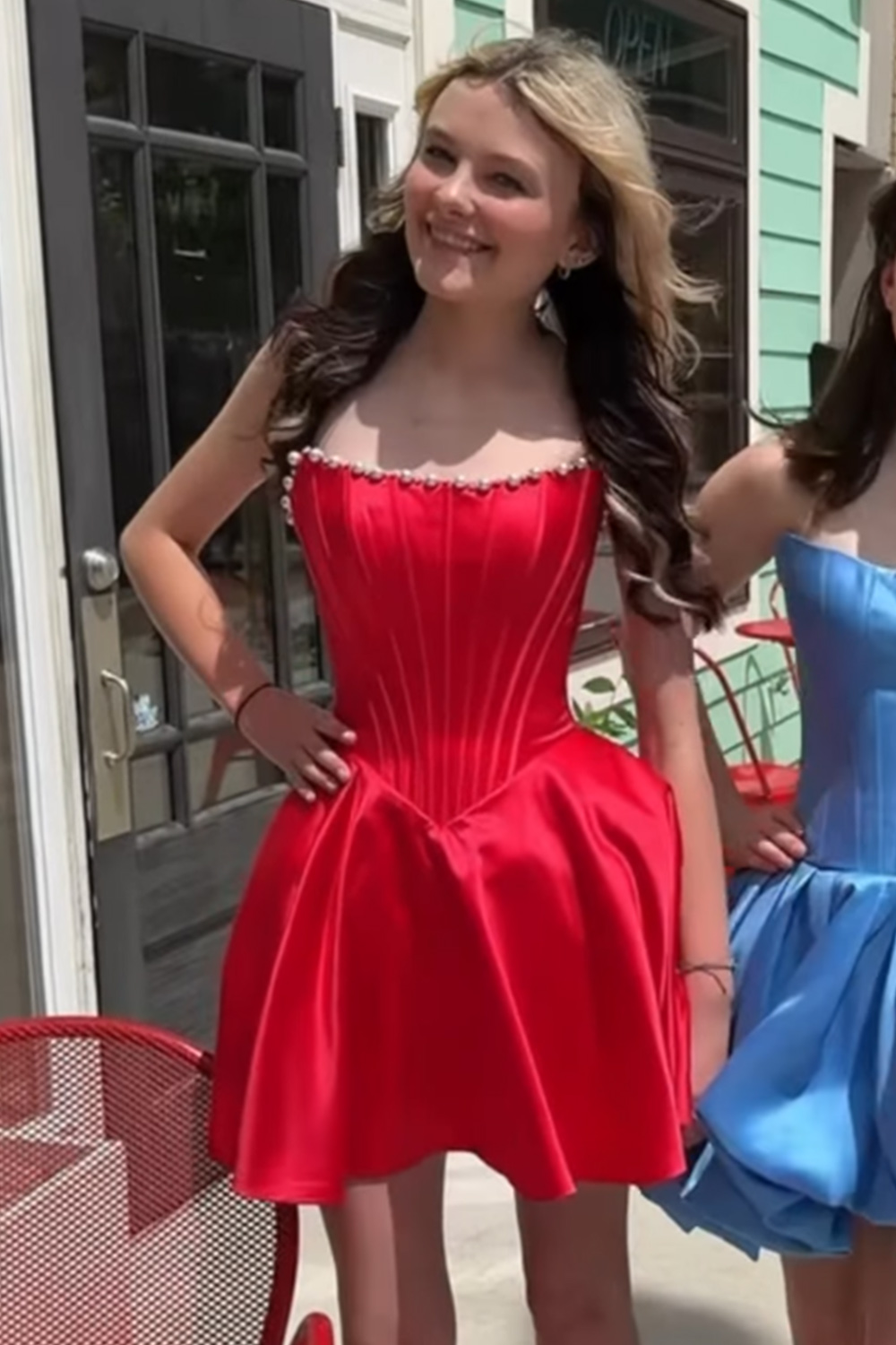 Butter Yellow Strapless A Line Short  Corset Homecoming Dress with Pearls