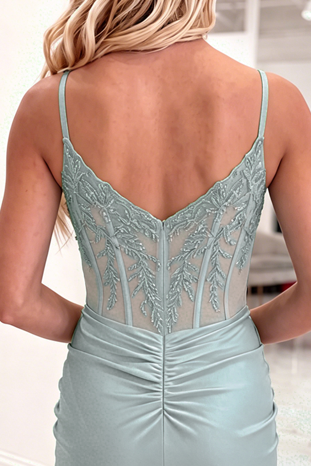 Grey Green Short Floral Tight Corset Homecoming Dress
