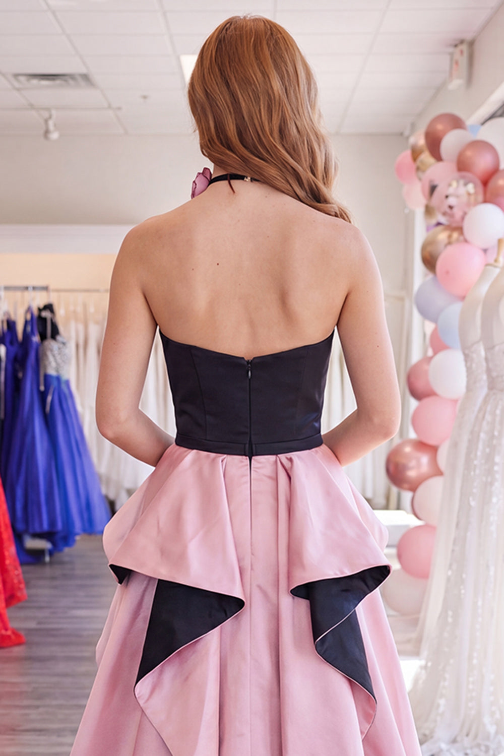 Black and Pink Strapless Ruffled Tight Short Homecoming Dress with Cape