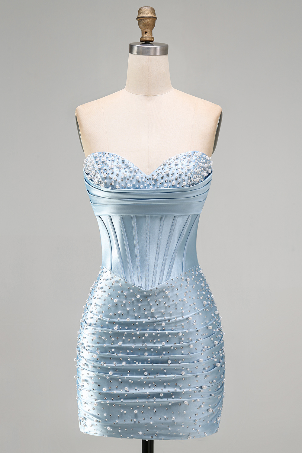 Sparkly Yellow Tight Short Strapless Corset Homecoming Dress with Pearls