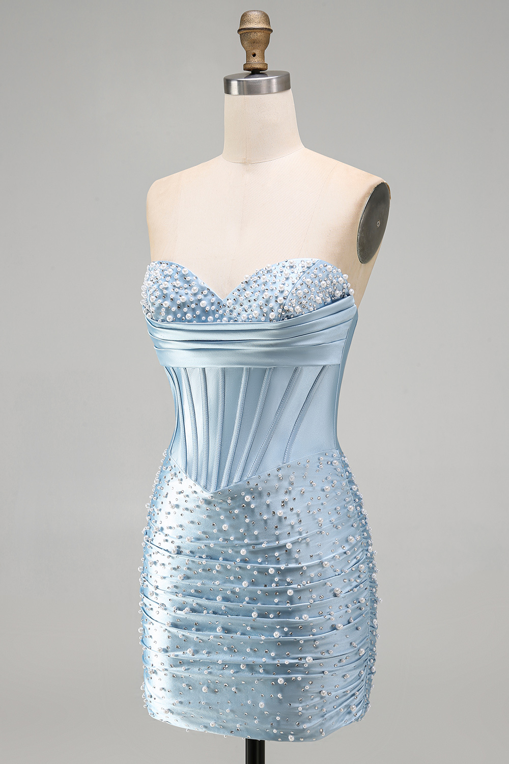 Sparkly Yellow Tight Short Strapless Corset Homecoming Dress with Pearls