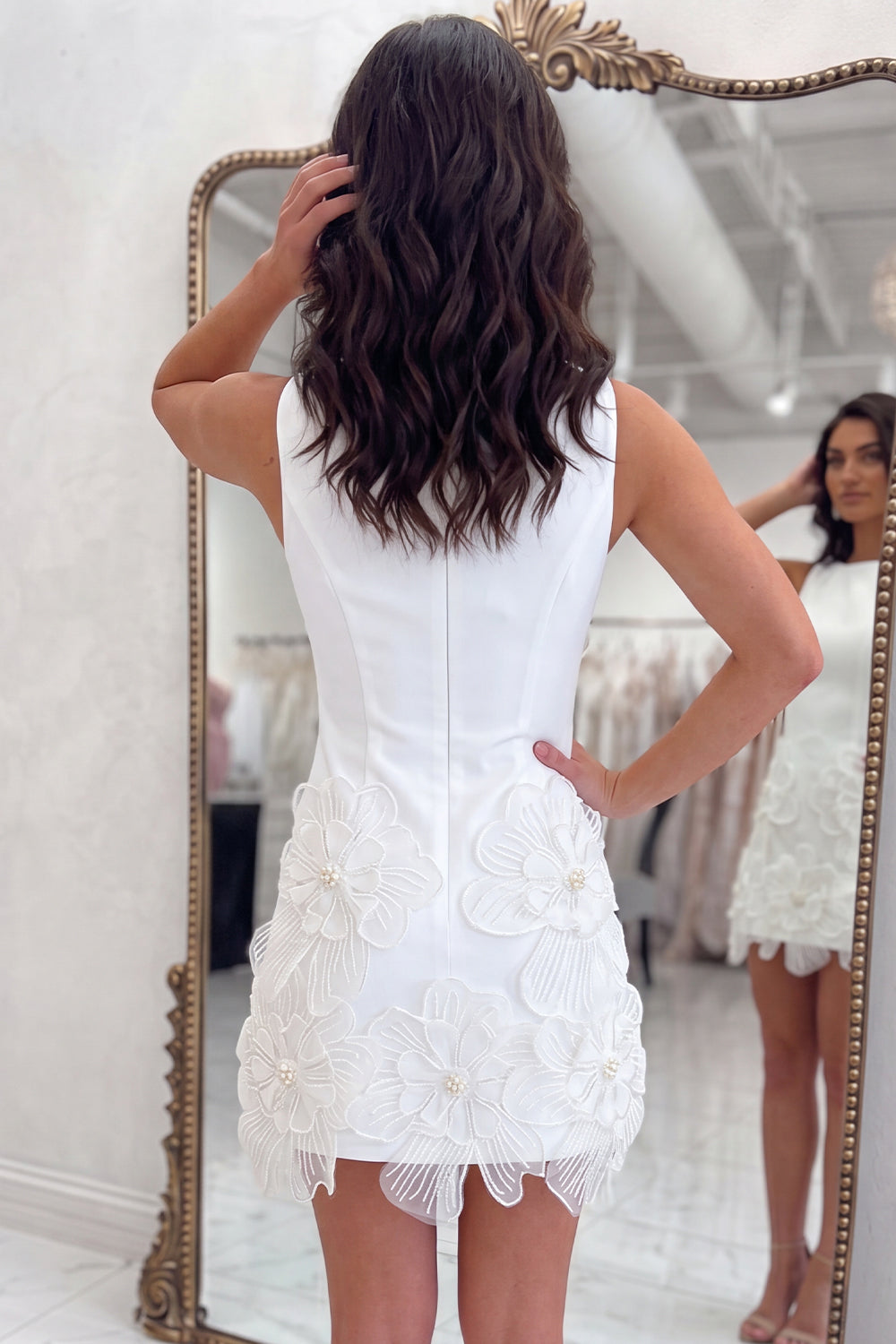 White Short Boat Neck Homecoming Dress with Flowers