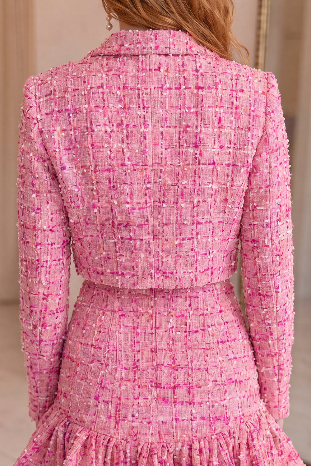 Fuchsia Ruffled Tweed Short Homecoming Suits