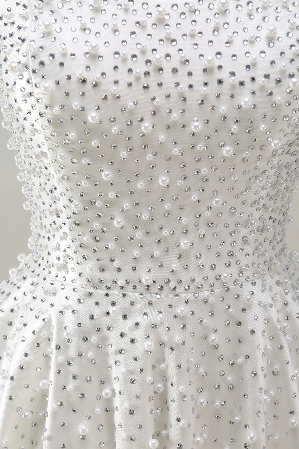 White Sparkly Beaded Short A Line Homecoming Dress with Pearls