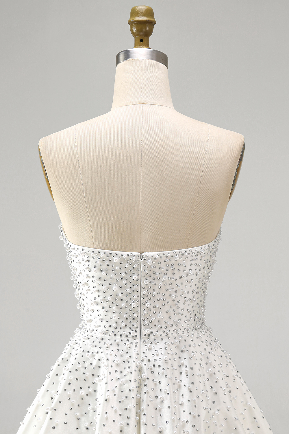 White Sparkly Beaded Short A Line Homecoming Dress with Pearls