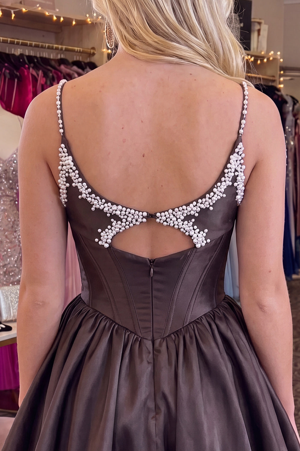 Black Corset Keyhole Beaded A Line Short Homecoming Dress