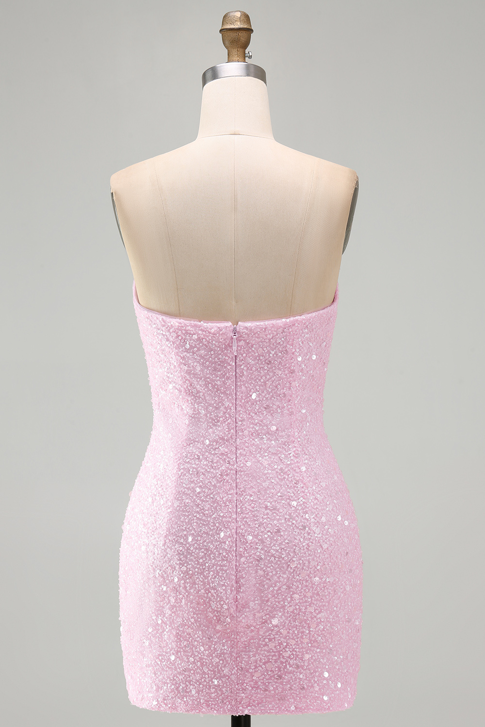 Pink Beaded Strapless Tight Short Homecoming Dress