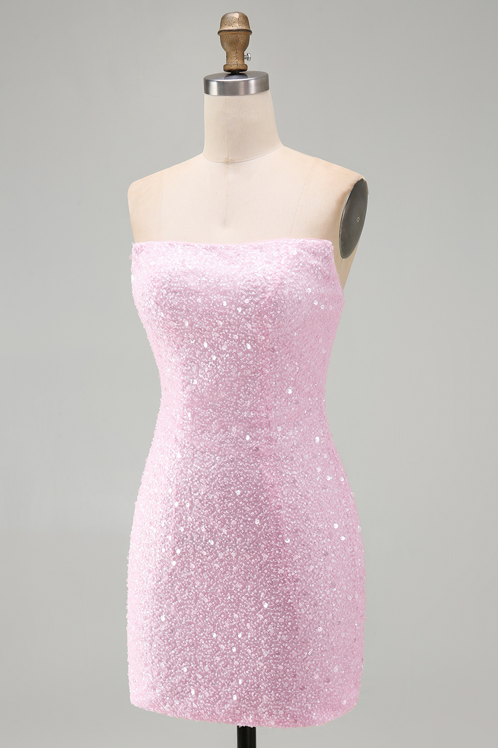 Pink Beaded Strapless Tight Short Homecoming Dress