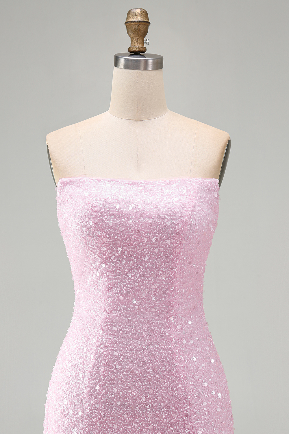 Pink Beaded Strapless Tight Short Homecoming Dress