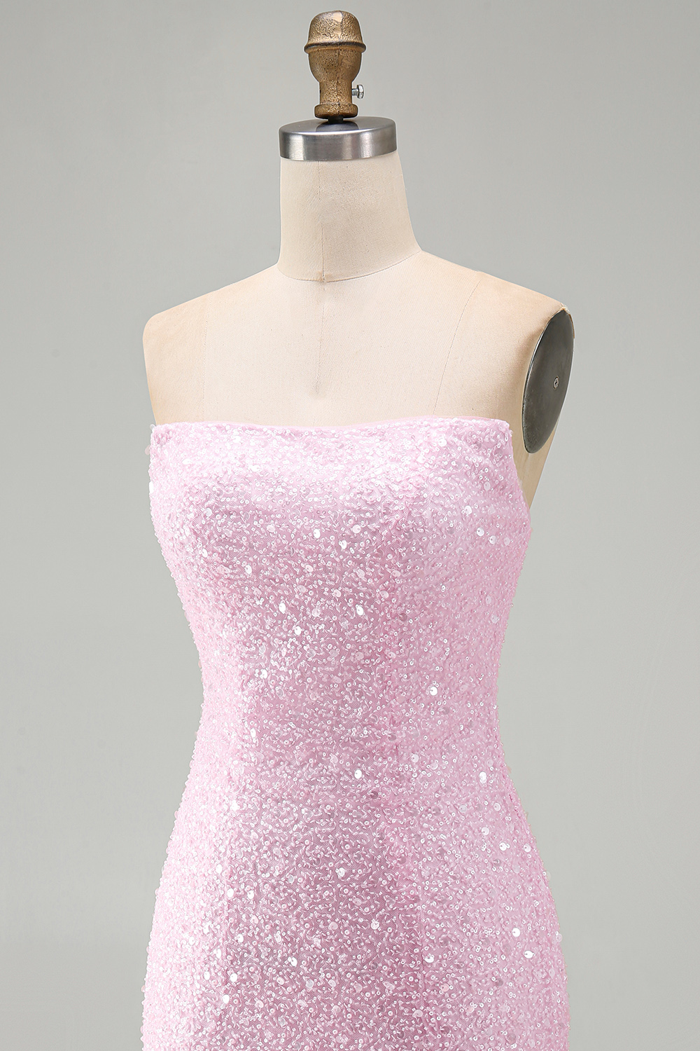 Pink Beaded Strapless Tight Short Homecoming Dress