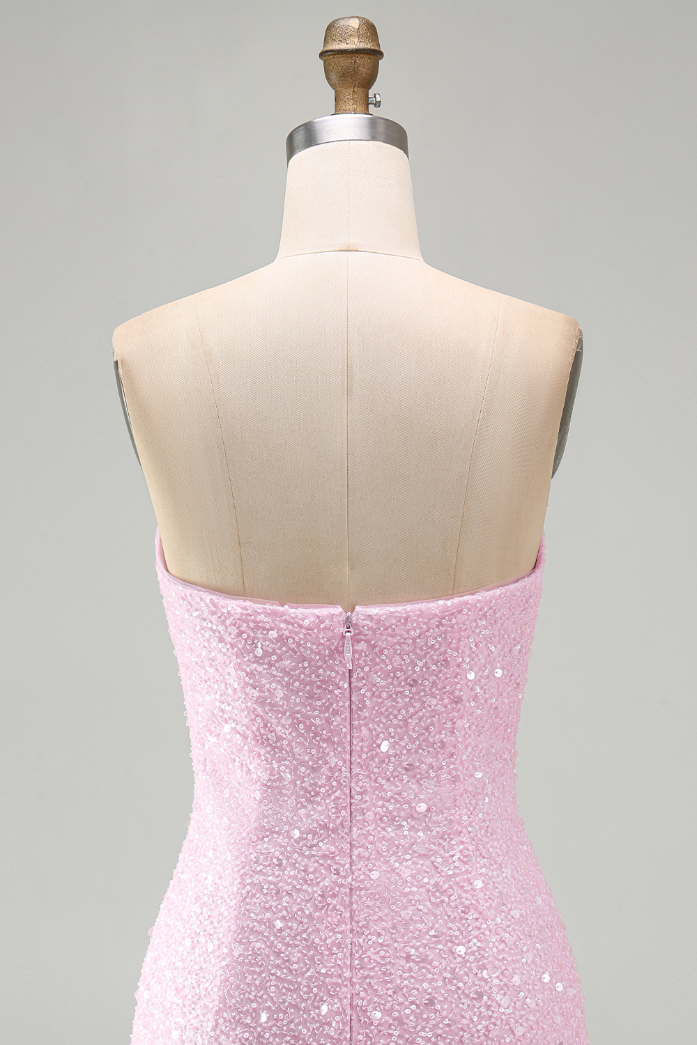 Pink Beaded Strapless Tight Short Homecoming Dress