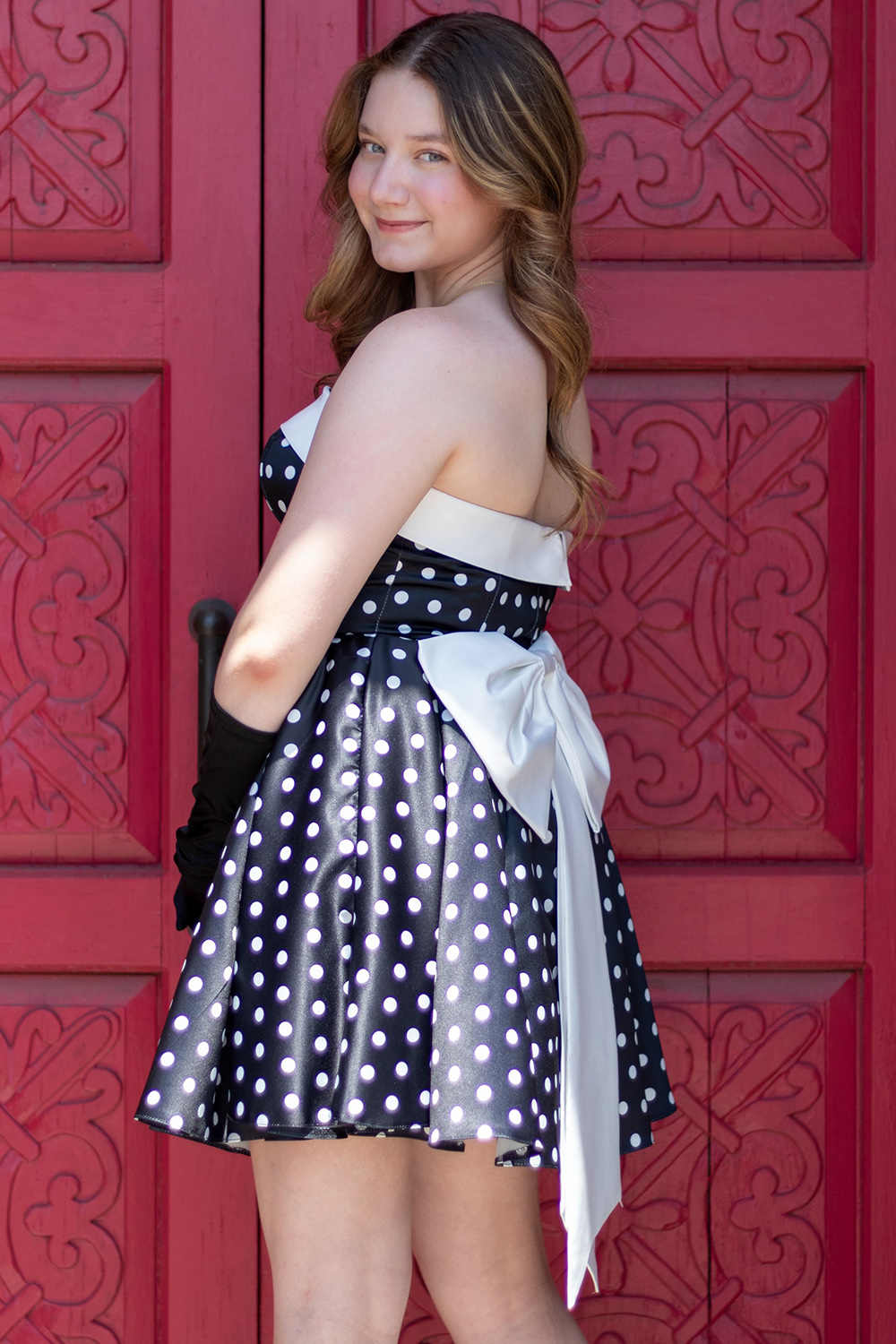 Black and White Polka Dots Short Strapless Birthday Dress with Bow