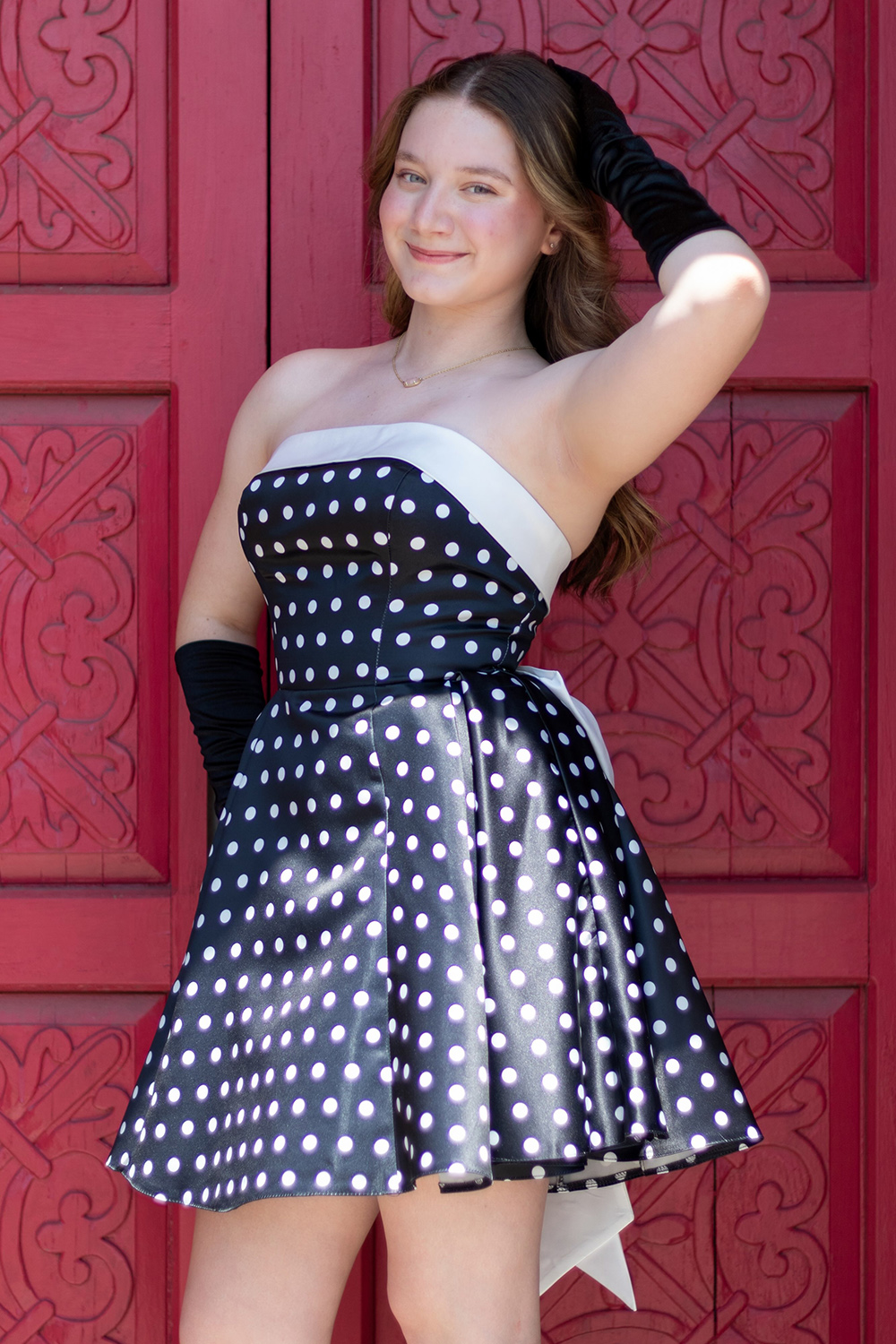 Black and White Polka Dots Short Strapless Birthday Dress with Bow