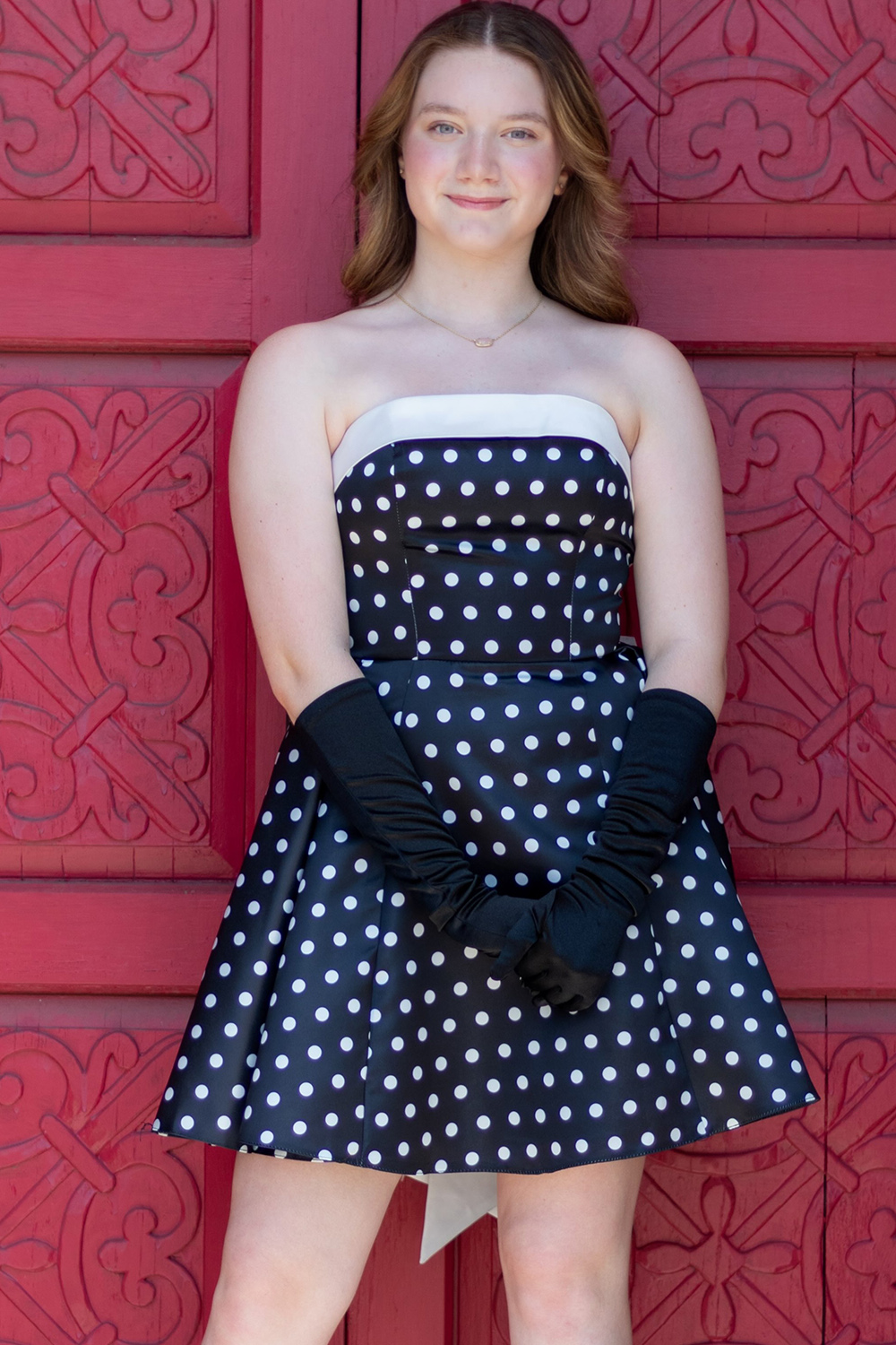 Black and White Polka Dots Short Strapless Birthday Dress with Bow
