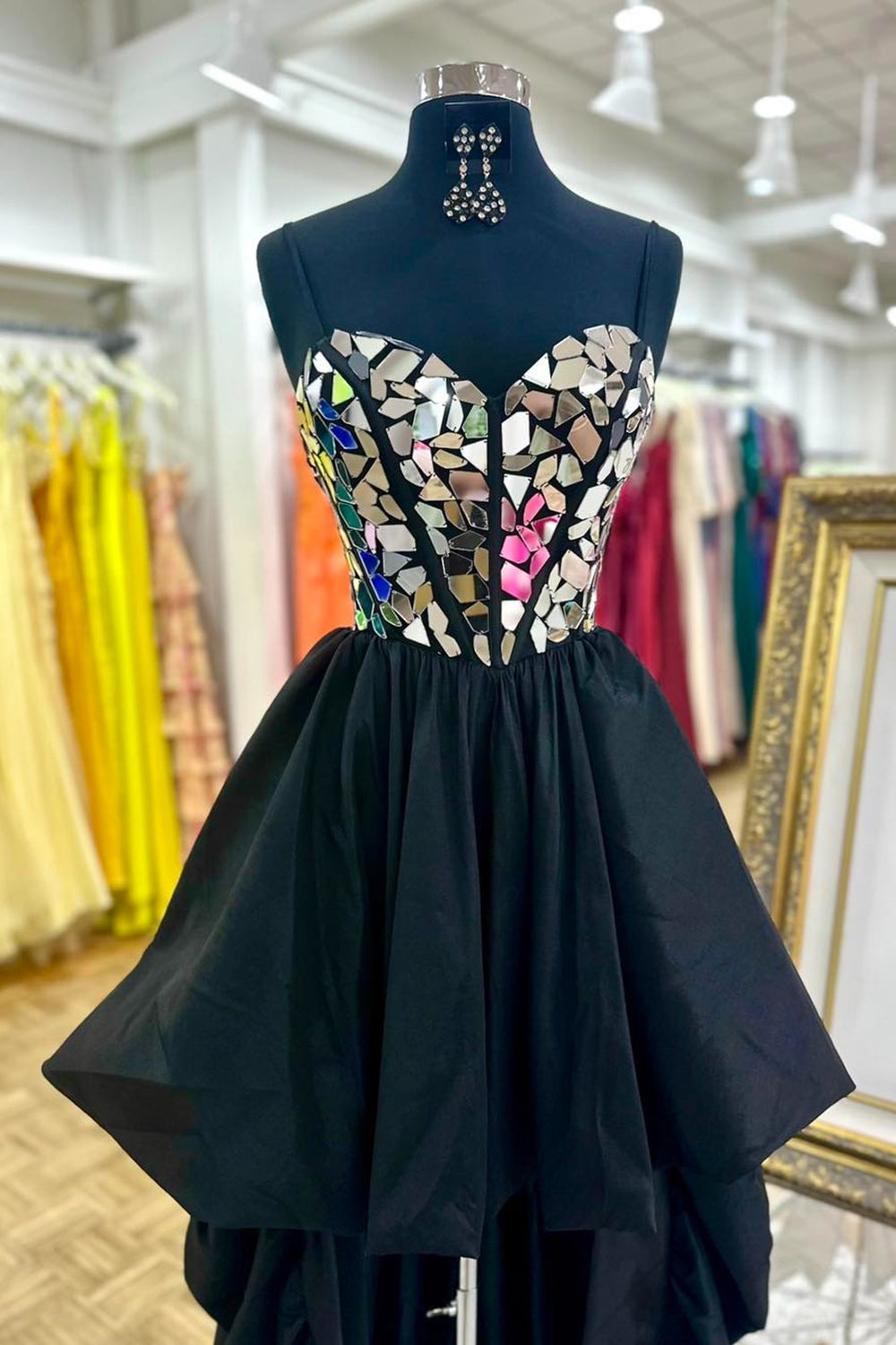 Sparkly Black Spaghetti Straps A Line Mirror Short Homecoming Dress