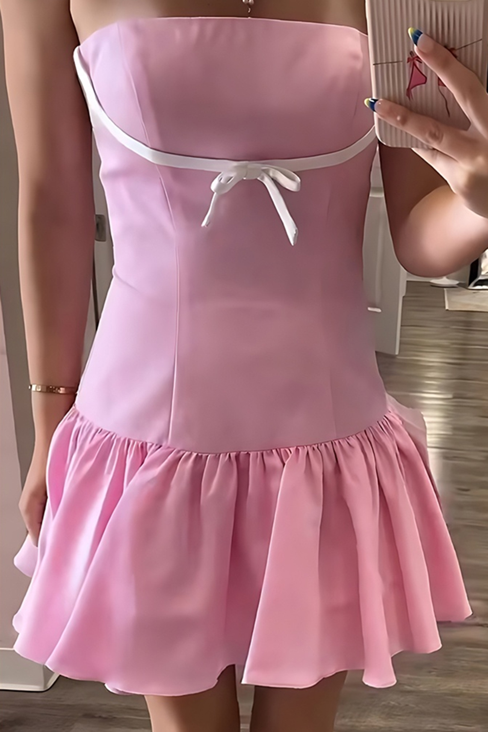 Black and Pink A Line Strapless Short Birthday Dress