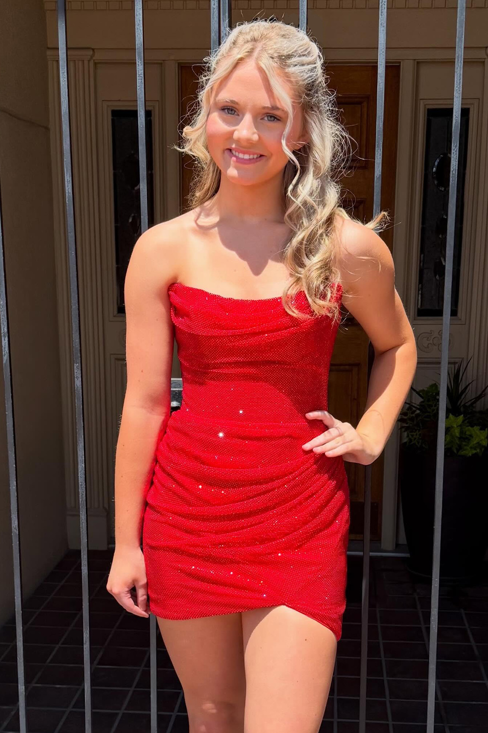 Sparkly Strapless Red Short Tight Birthday Dress