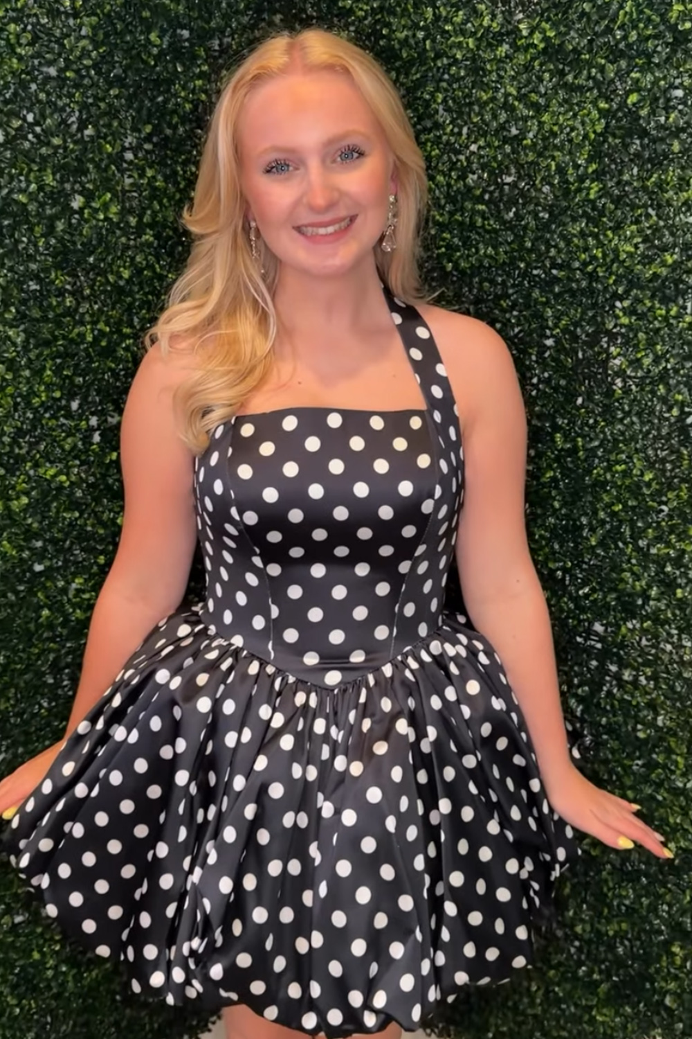 White Black Polka Dots A Line Halter Short Birthday Dress