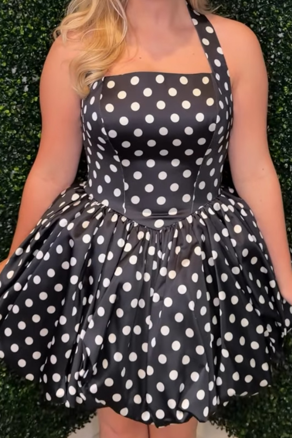 White Black Polka Dots A Line Halter Short Birthday Dress