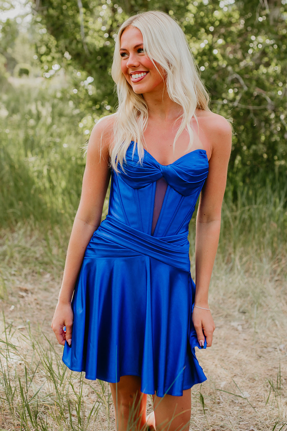 Royal Blue Sweetheart Corset Ruched Short Birthday Dress