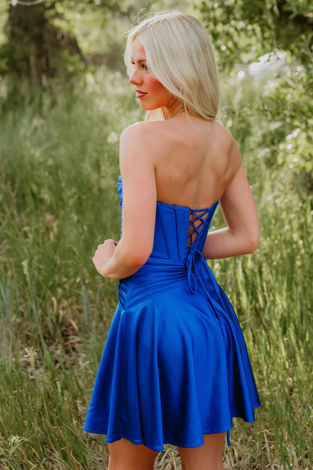 Royal Blue Sweetheart Corset Ruched Short Birthday Dress