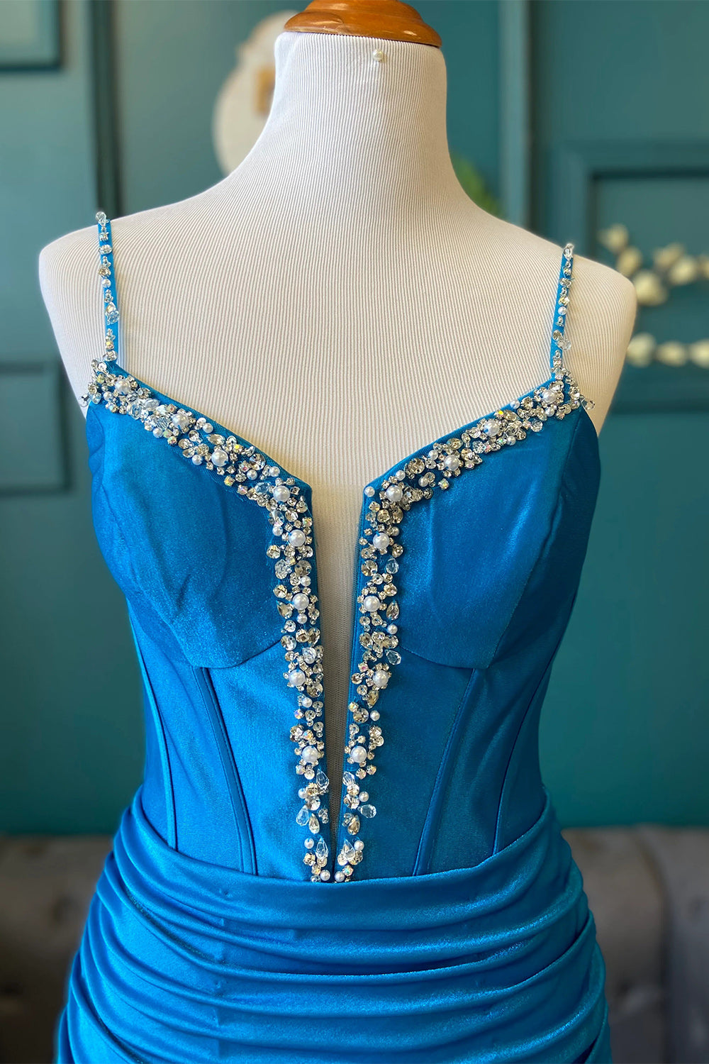 Royal Blue Corset Spaghetti Straps Ruched Short Birthdau Dress