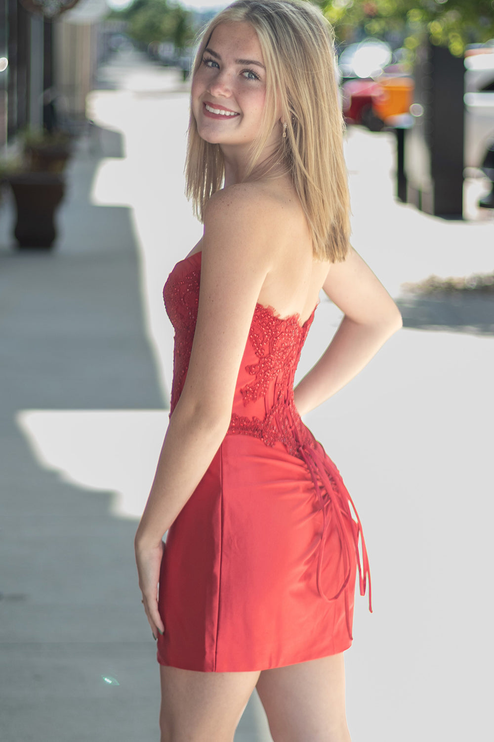 Red Corset Bodycon Strapless Short Birthday Dress with Beading