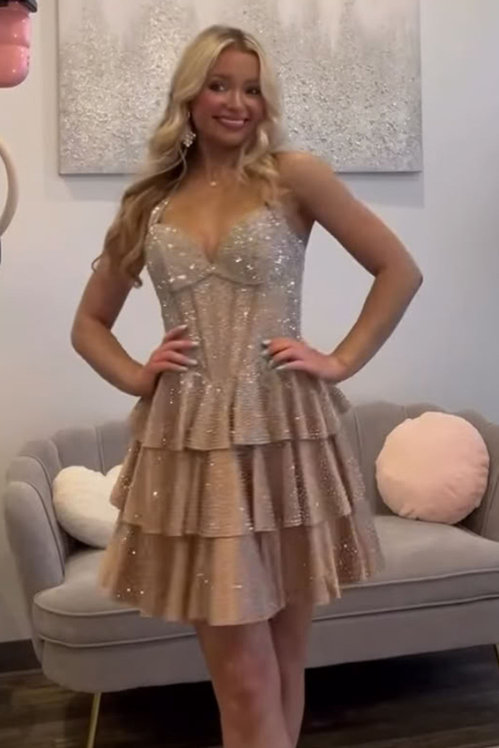 Green Corset Halter Tiered Short Birthday Dress with Beading