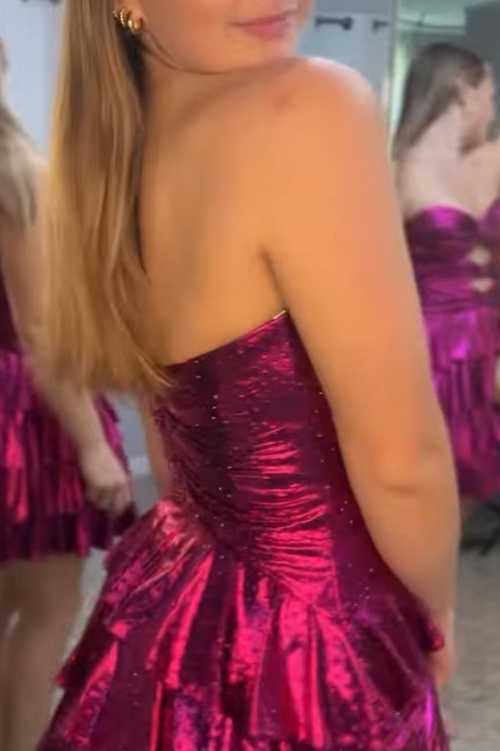 Fuchsia Strapless Cut Out Short Birthday Dress with Beading