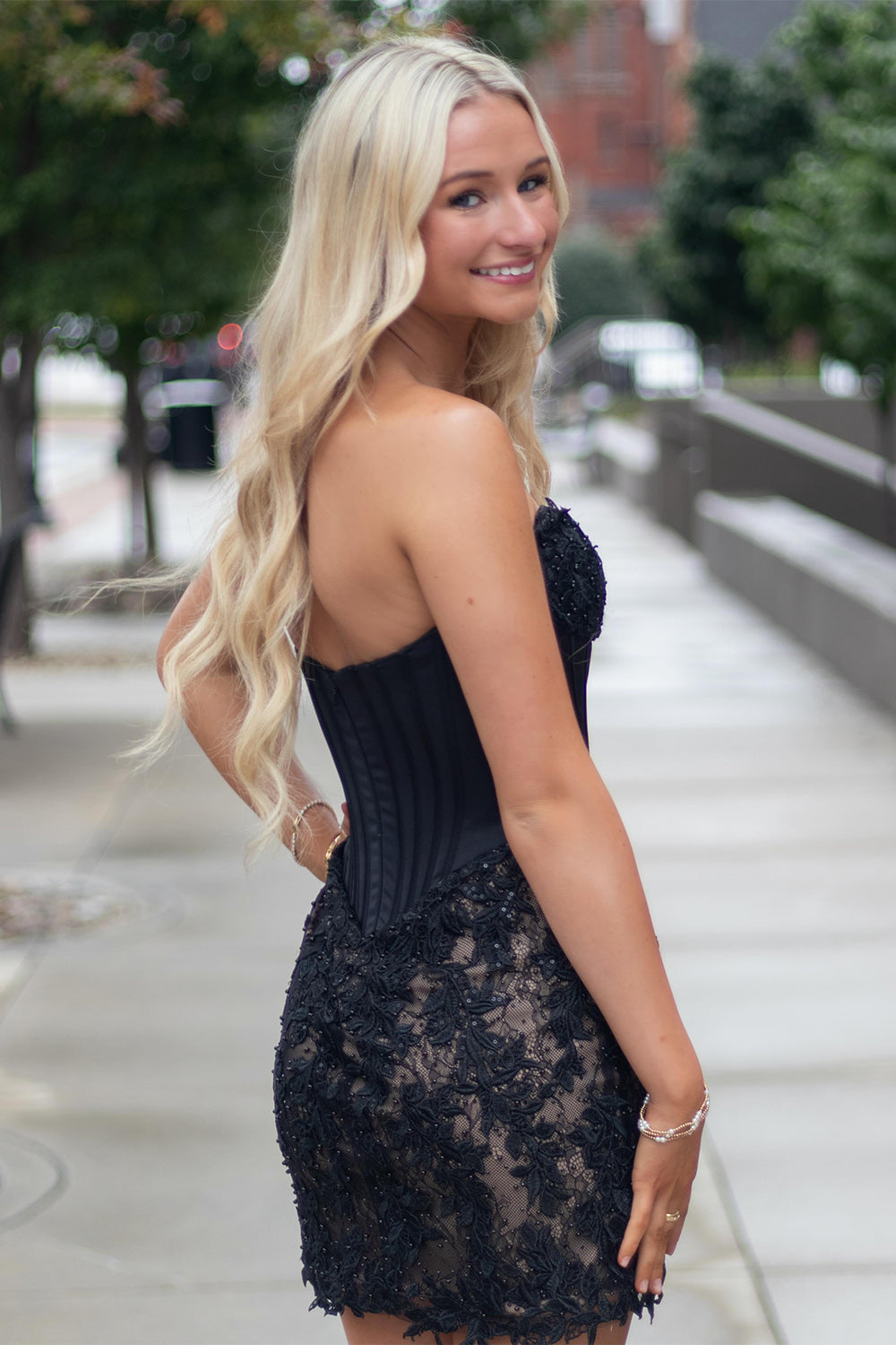 Dark Red Corset Strapless Short Birthday Dress with Lace