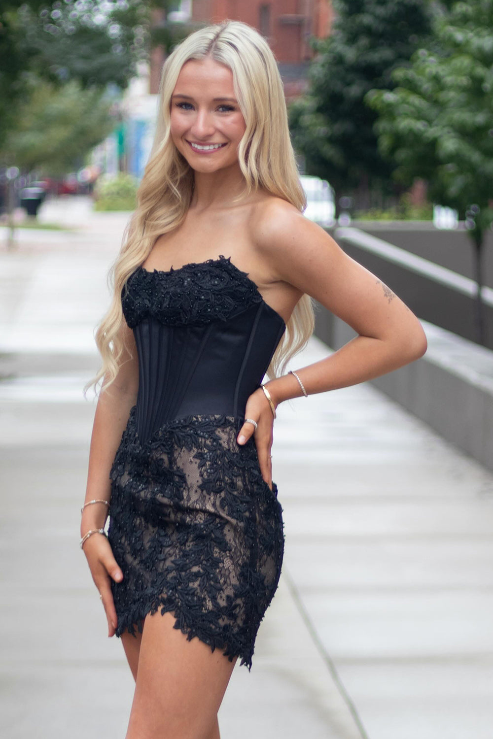 Dark Red Corset Strapless Short Birthday Dress with Lace