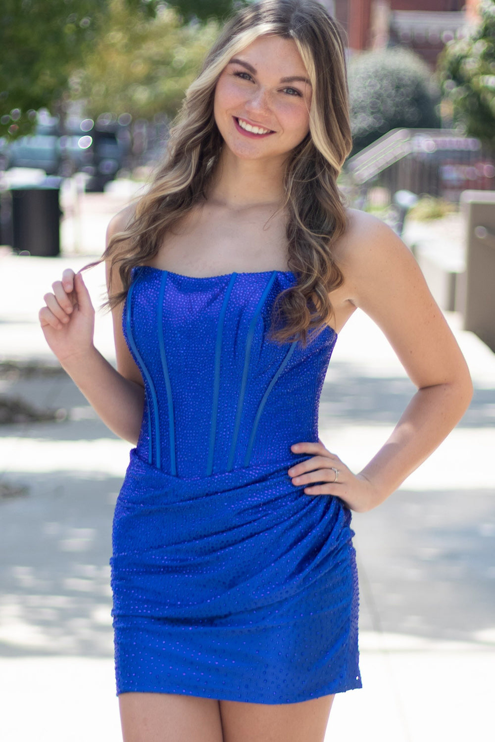 Royal Blue Corset Bodycon Strapless Short Birthday Dress