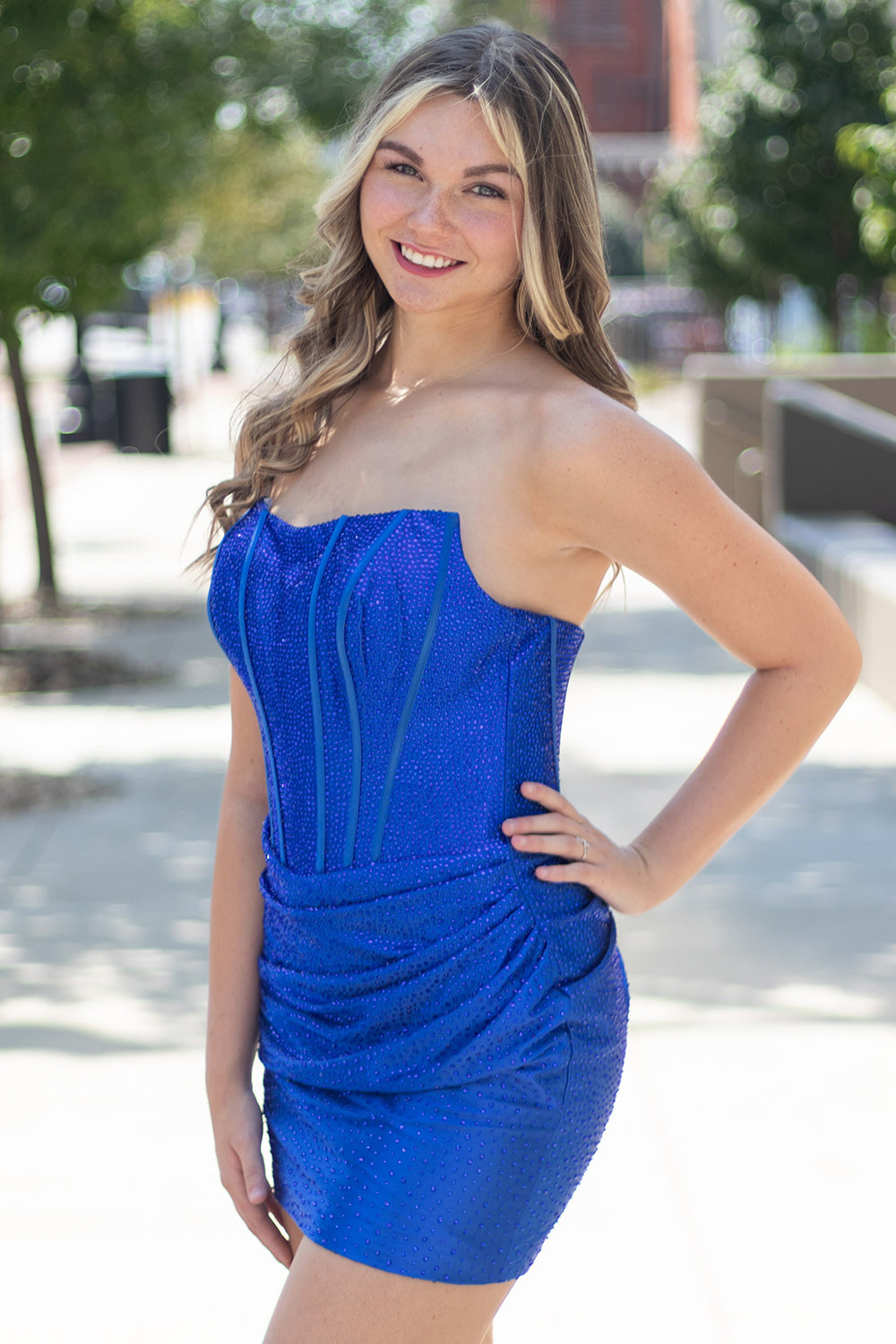 Royal Blue Corset Bodycon Strapless Short Birthday Dress