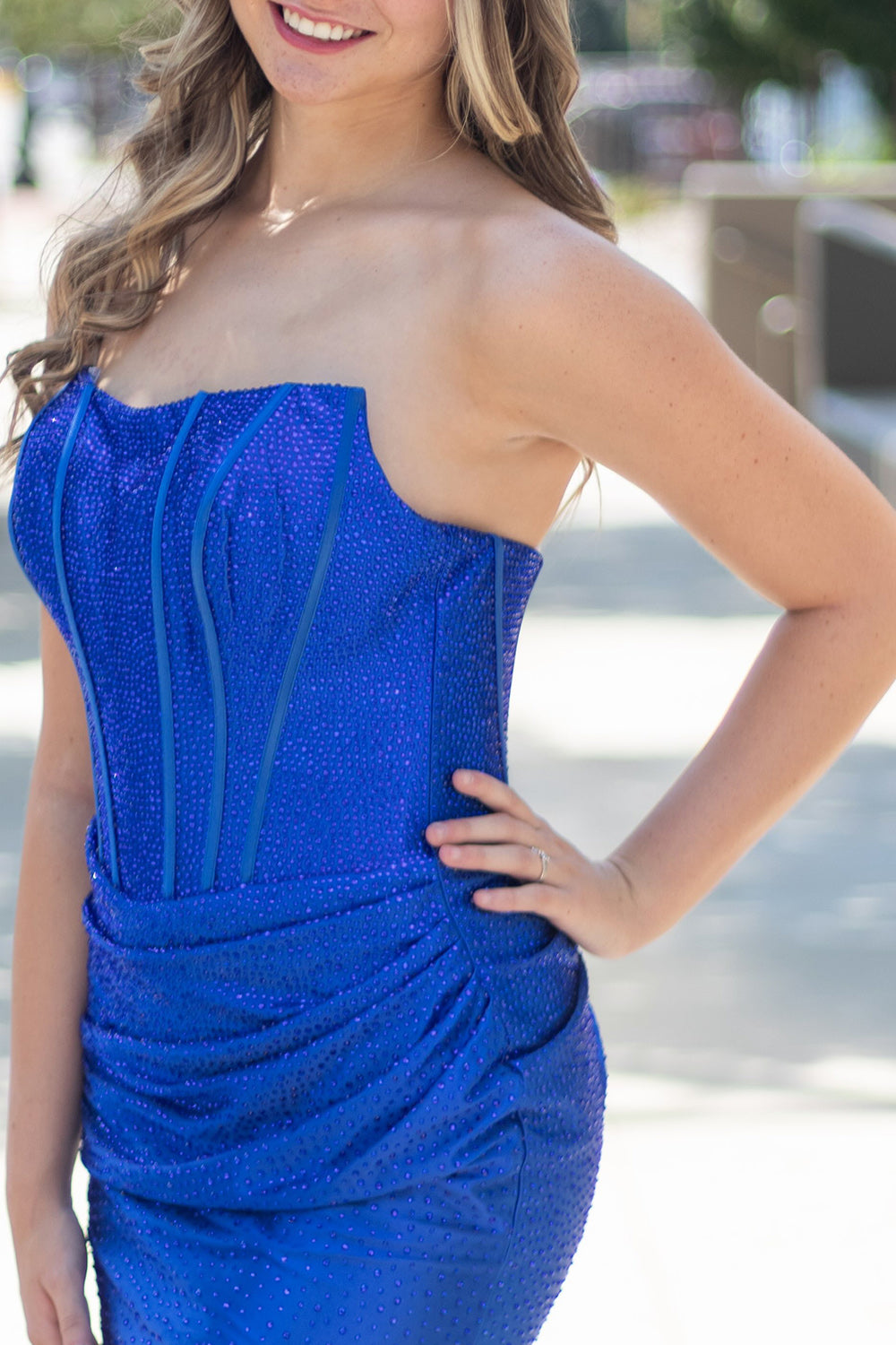 Royal Blue Corset Bodycon Strapless Short Birthday Dress