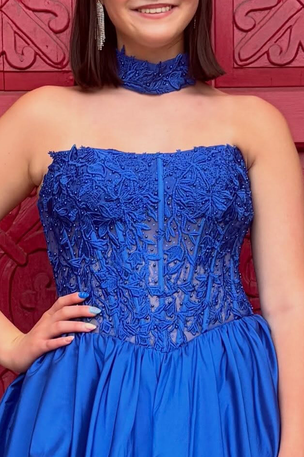 Royal Blue Corset Strapless Bubble Short Birthday Dress with Lace