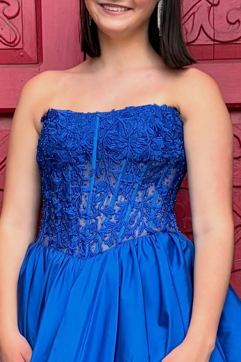 Royal Blue Corset Strapless Bubble Short Birthday Dress with Lace