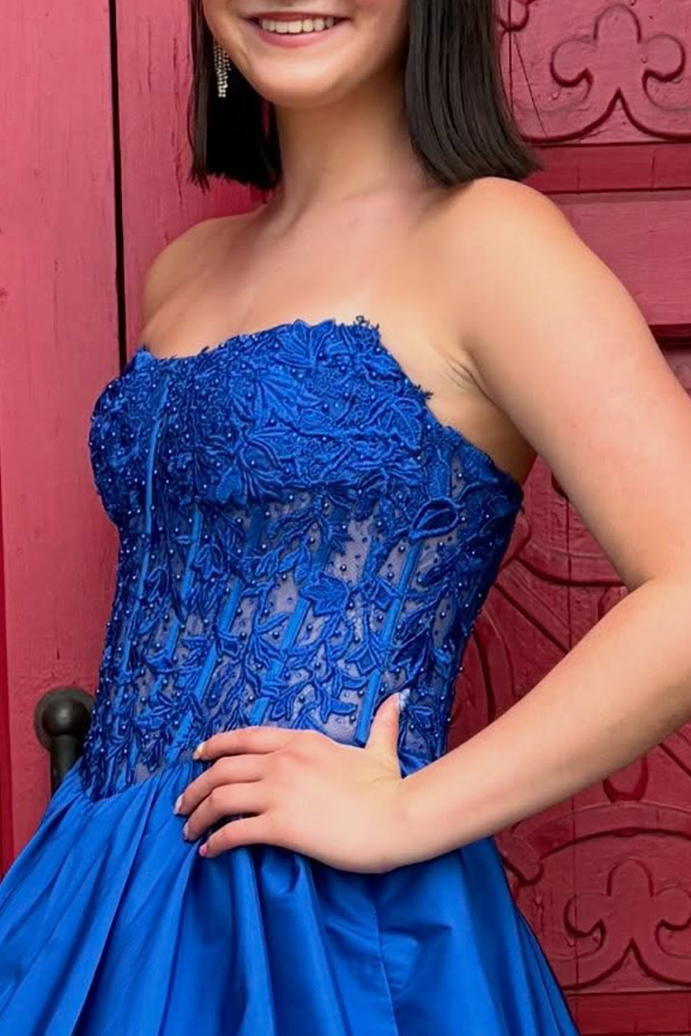 Royal Blue Corset Strapless Bubble Short Birthday Dress with Lace