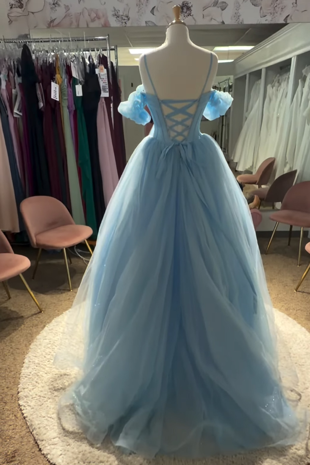 Long Sky Blue Glitter Princess Corset Quinceanera Dress with Beading