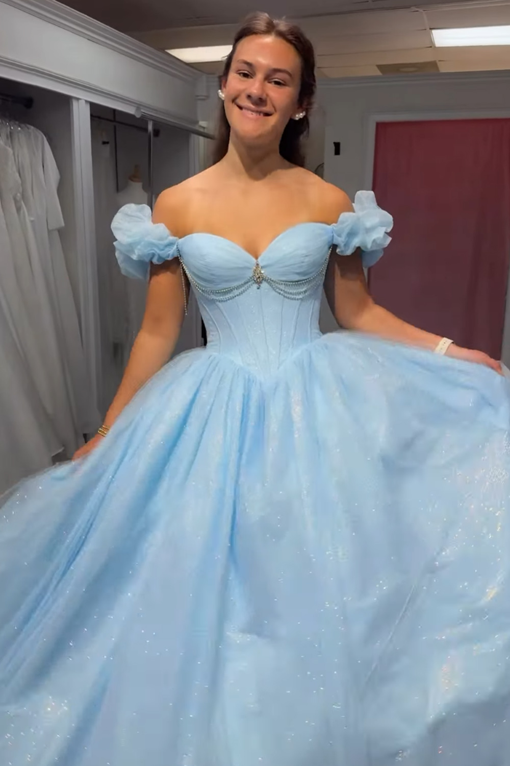 Long Sky Blue Glitter Princess Corset Quinceanera Dress with Beading