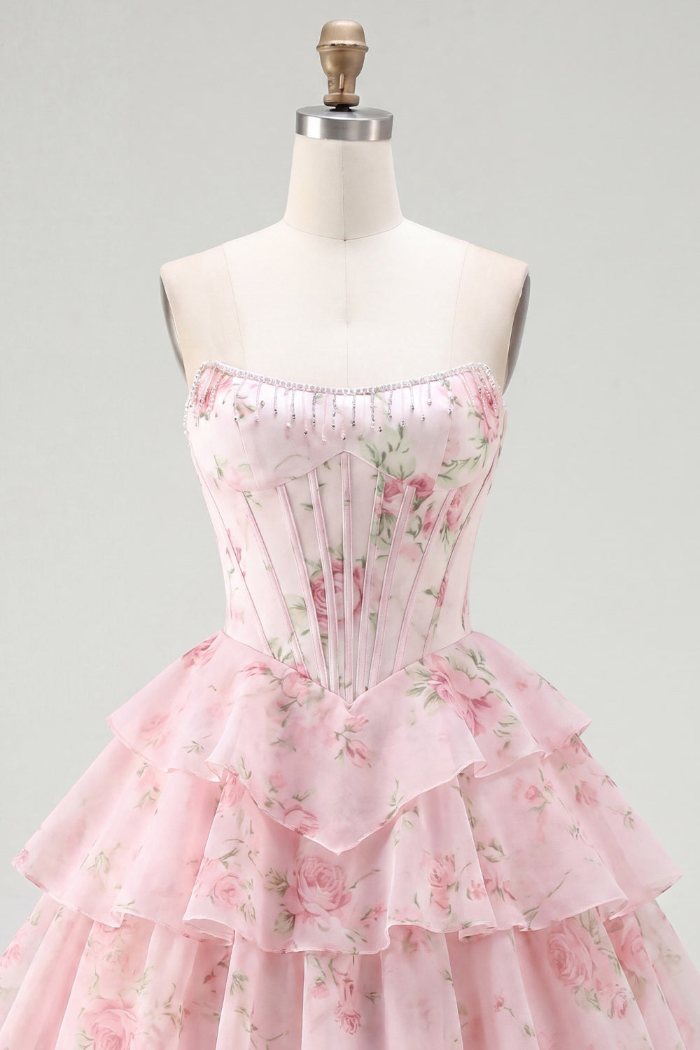 Blue A Line Floral Corset Short Fringed Strapless Homecoming Dress with Ruffles