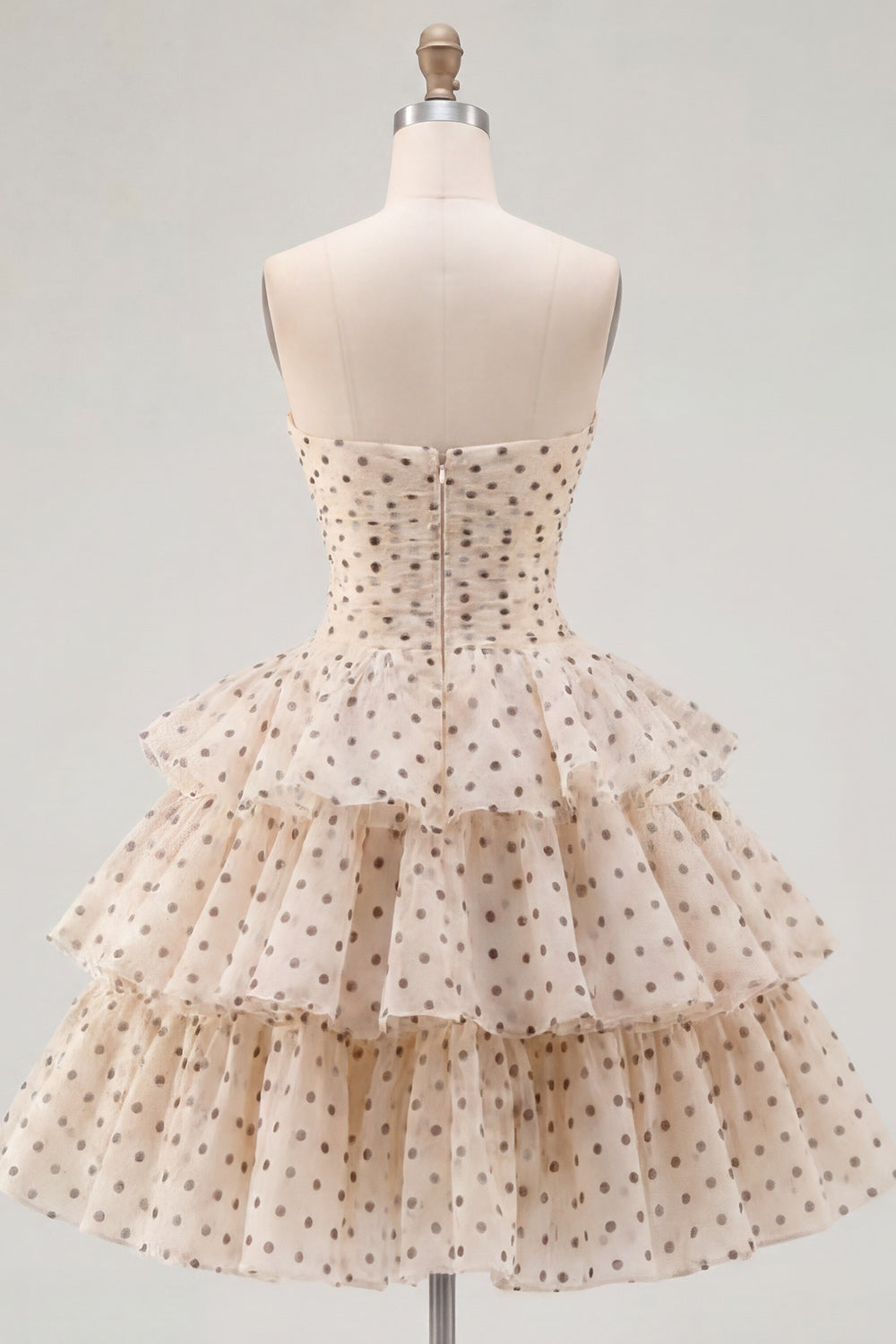 Apricot and Black Dot Strapless A Line Short Keyhole Homecoming Dress