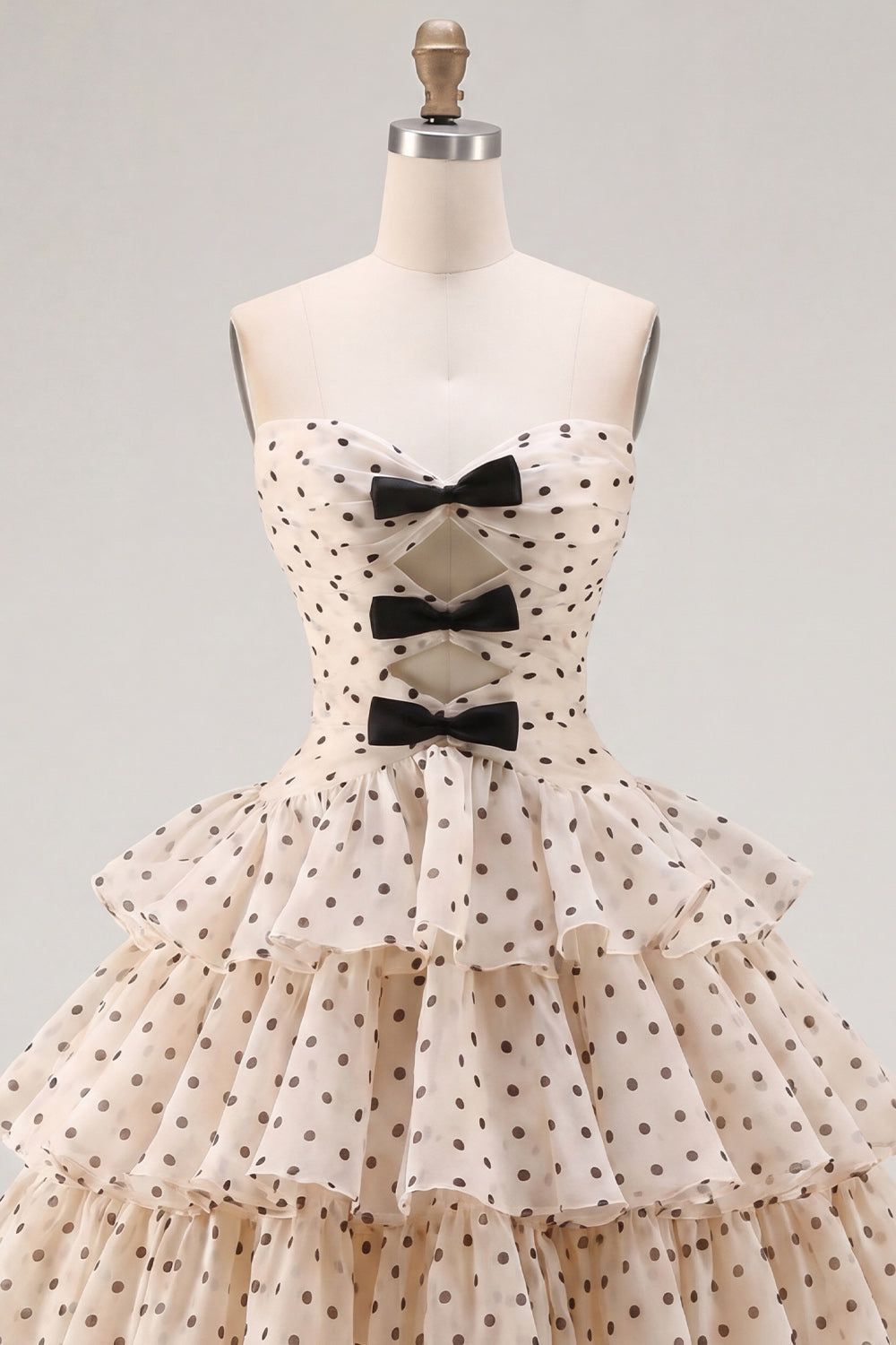 Apricot and Black Dot Strapless A Line Short Keyhole Homecoming Dress