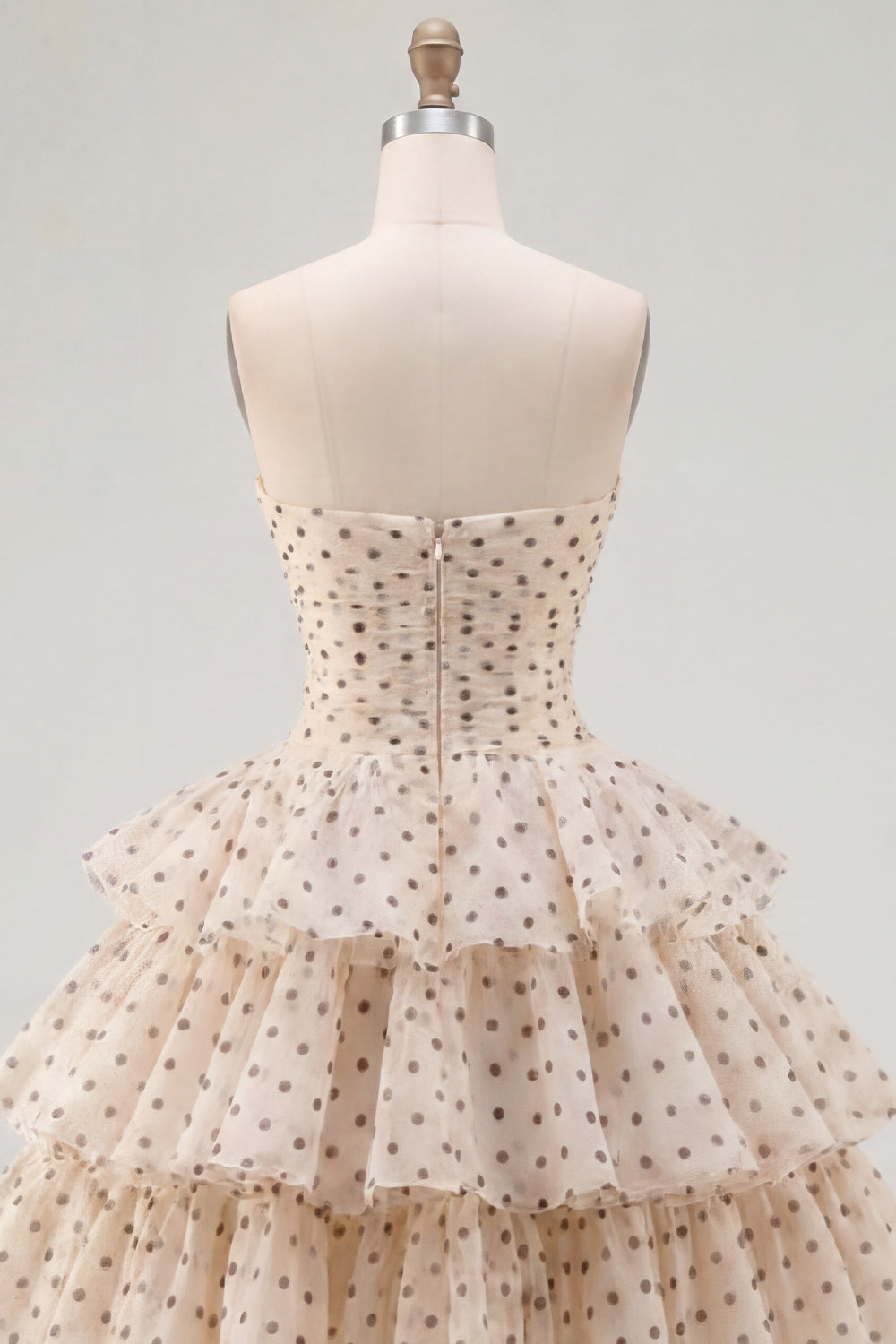 Apricot and Black Dot Strapless A Line Short Keyhole Homecoming Dress