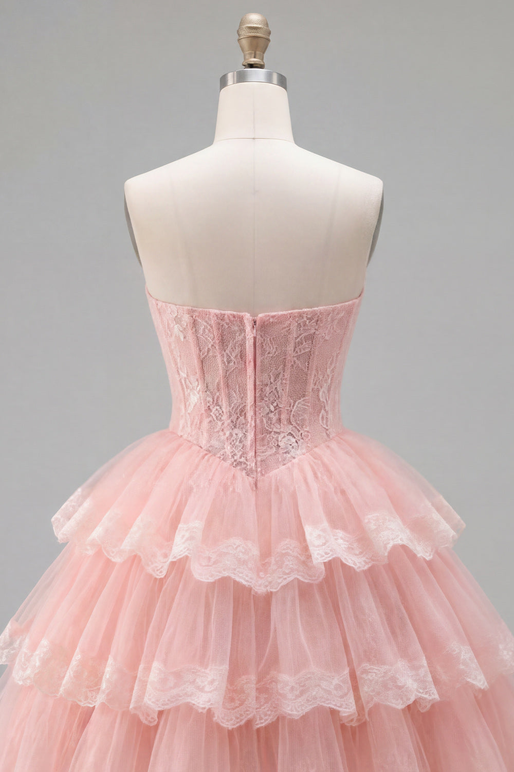 Pink Floral Corset Lace Strapless Short Homecoming Dress with Ruffles