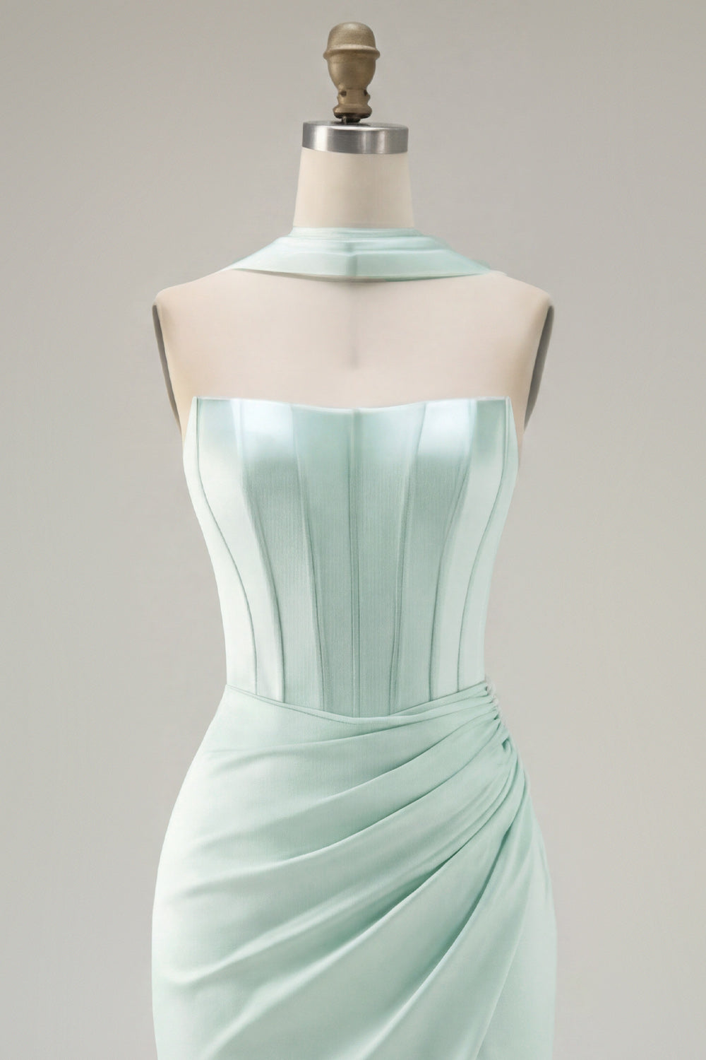 Mint Corset Ruched Short Tight Strapless Homecoming Dress with Slit