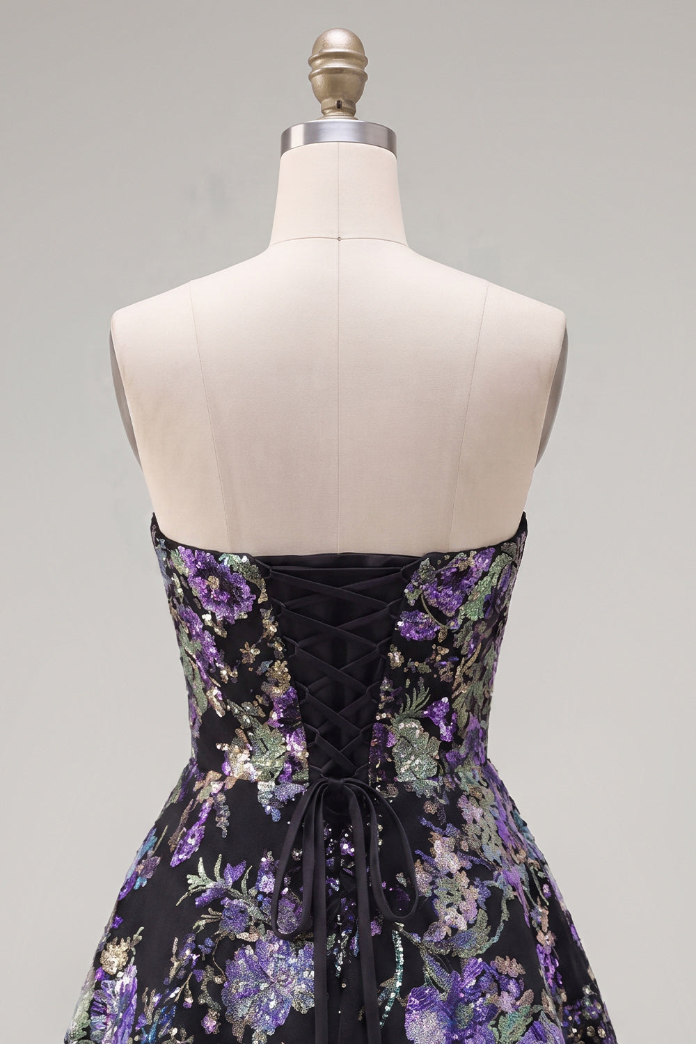 Sparkly Black Floral Beaded A Line Short Strapless Homecoming Dress