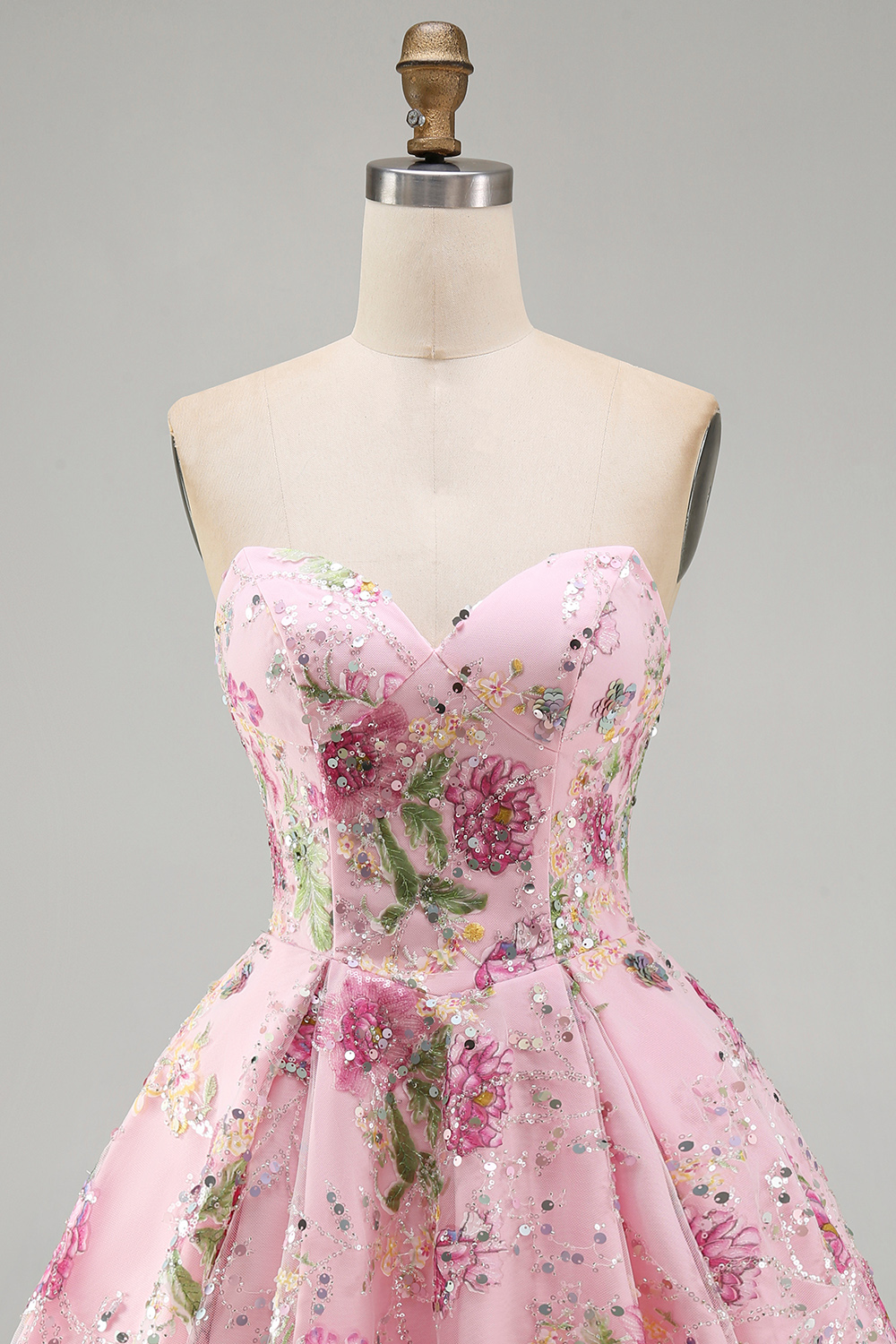 Sparkly Black Floral Beaded A Line Short Strapless Homecoming Dress