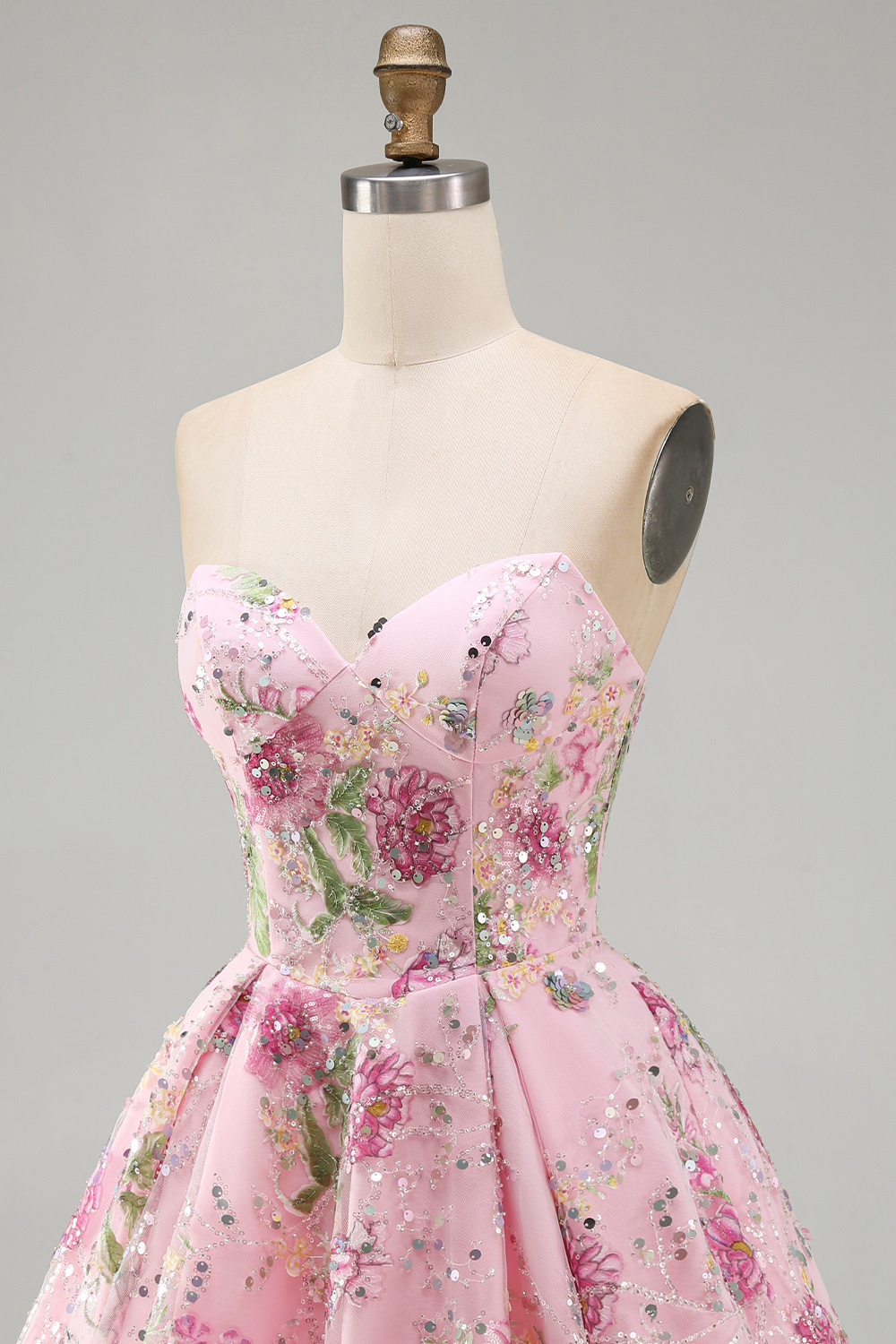 Sparkly Black Floral Beaded A Line Short Strapless Homecoming Dress