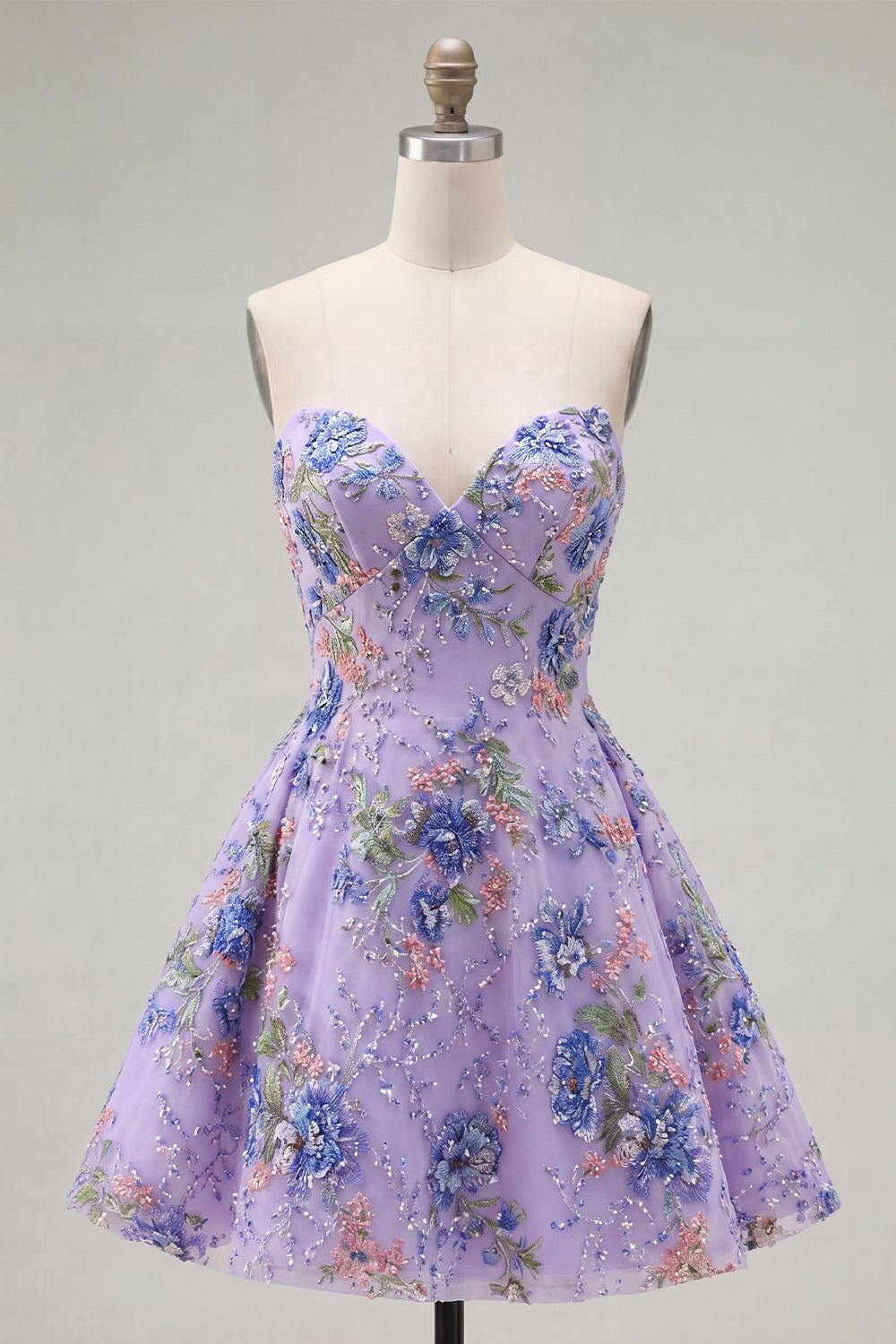 Sparkly Black Floral Beaded A Line Short Strapless Homecoming Dress